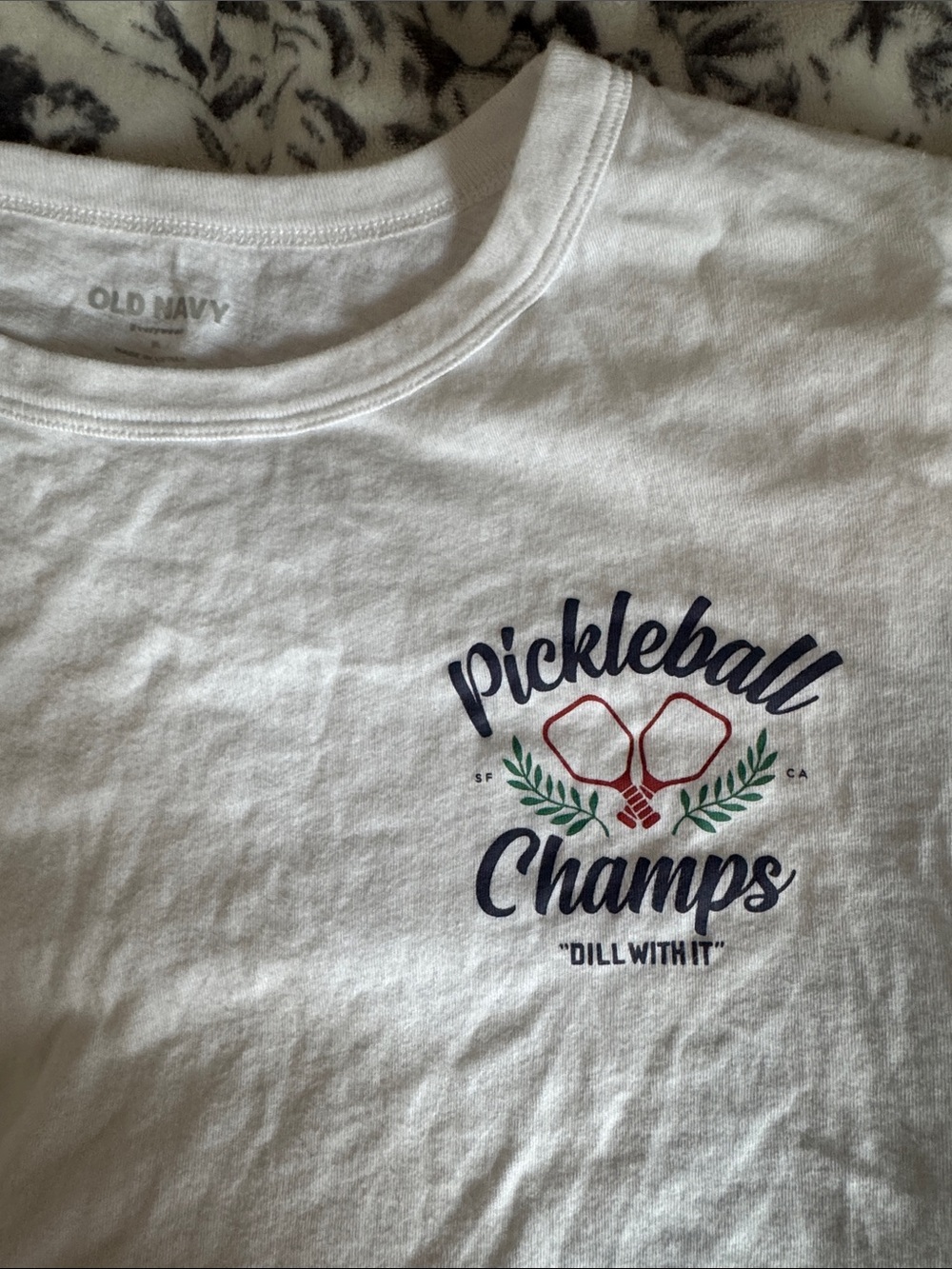 Old Navy White Pickleball Champs Graphic Tee with Red & Green Accents